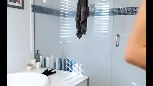 german fitness model nude in bathroom