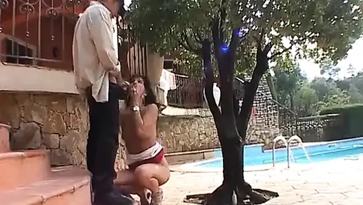 English couple enjoy fucking outdoors in their french country mansion