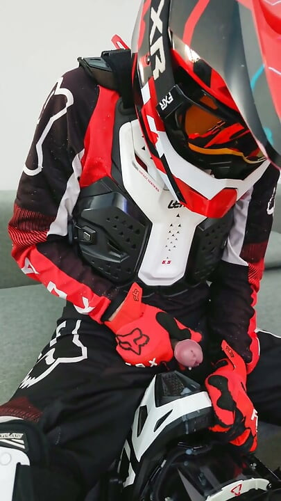 Naughty Biker Cums on Mx Helmet