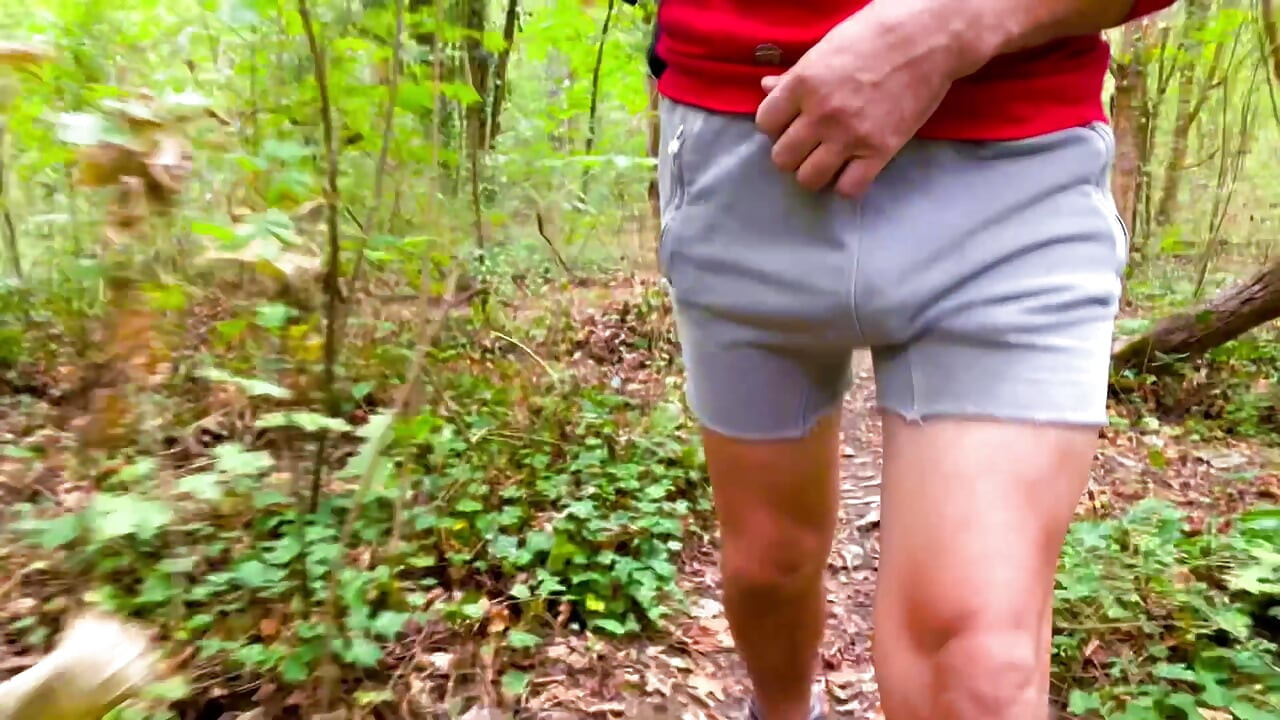 Dildo play, asshole teasing before being fucked in a wood