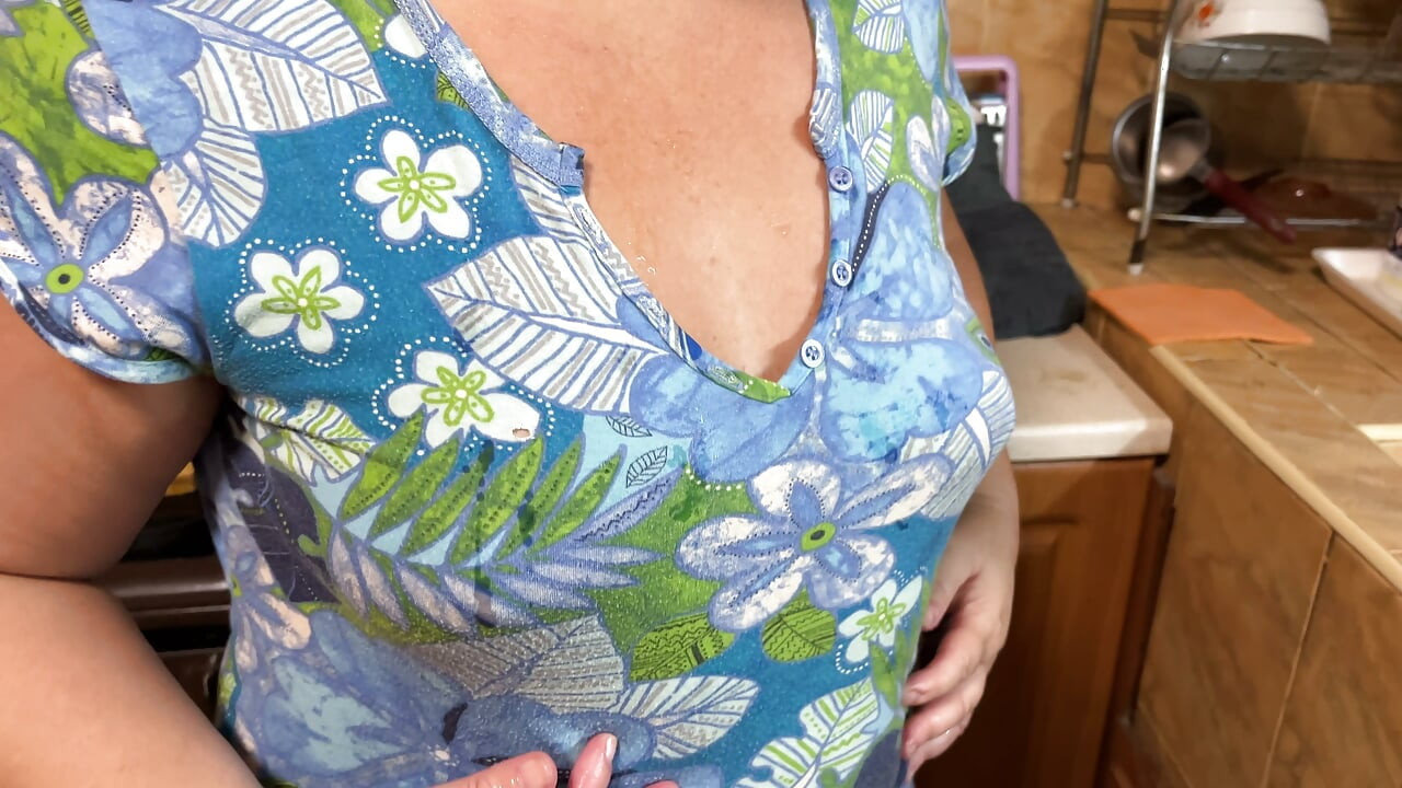 Zara Charm Topless Kitchen Fun Washing Dishes to the Music