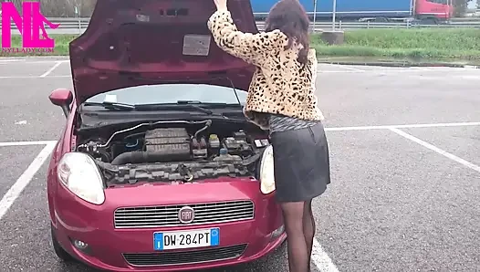 Sexy Speedy Driving in Patent Black Pumps and Seamed Black Pantyhose