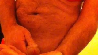 Masturbando con semen en lencería roja de mi esposa