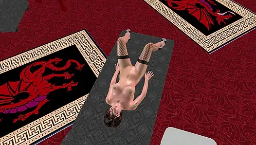 Анимационное 3D мультяшное порно - красивая девушка мастурбирует с бананом и анальным плагом на кровати, многократные оргазмы
