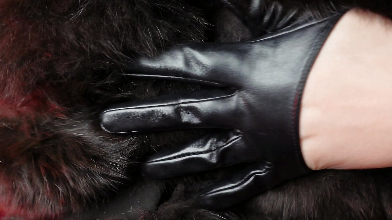 Sexy pin up Arya doing ASMR sounds with short leather gloves