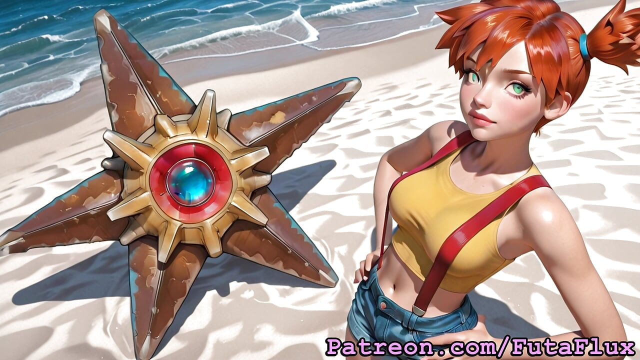 Futanari Misty de Pokemon - masturbation, éjaculations, auto-sucer