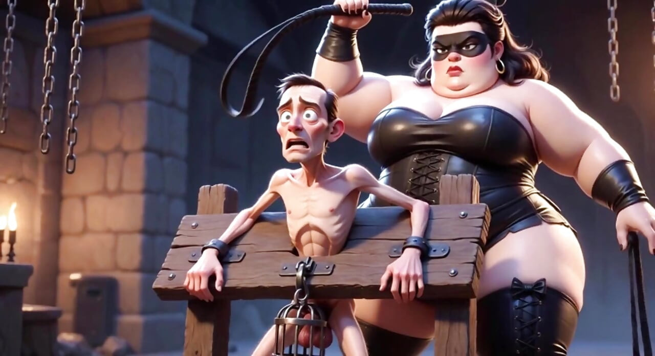 뚱뚱한 지배자 채찍 노예 케이지 페니스 - 극단적 인 굴욕