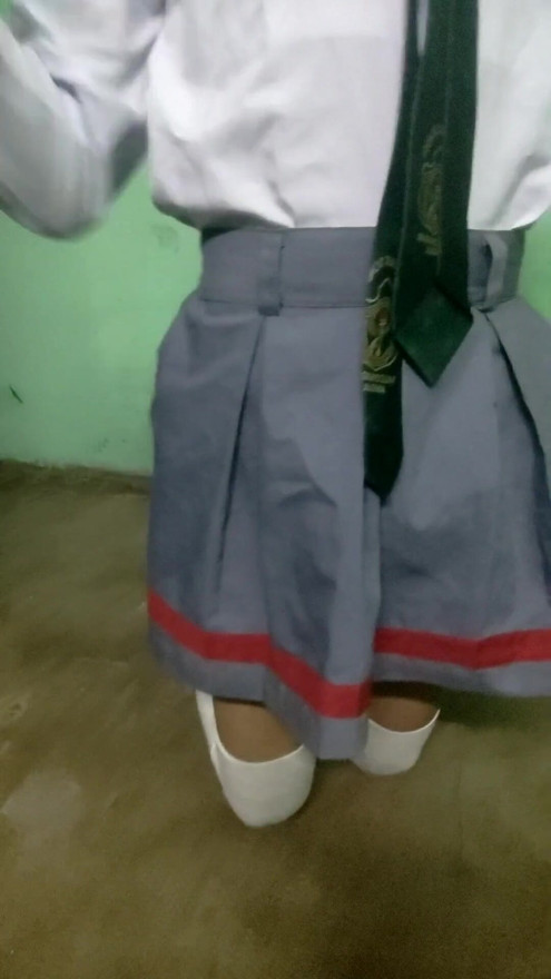 cute indian femboy in school dress strip tease | Clip 3