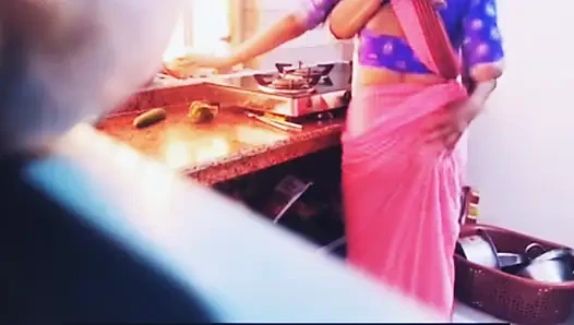Kitchen surprise for Hot Bhabi.