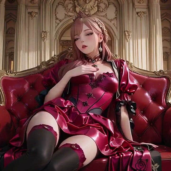 Blonde Queen in Red! Roses Between Her Legs, Pure White Fantasy, and a Gaze That Demands You Watch!