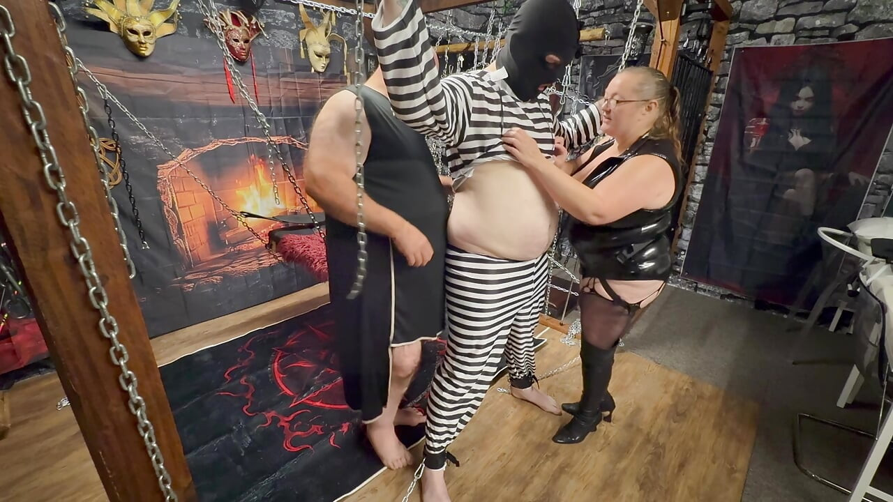 Part 1:- Lanista Bear & Domina Satana takes Well-Hung in the dungeon for the first time.