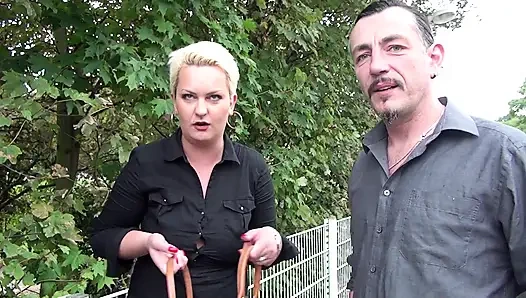 Sexy chubby blonde picked up and anally fucked outdoor