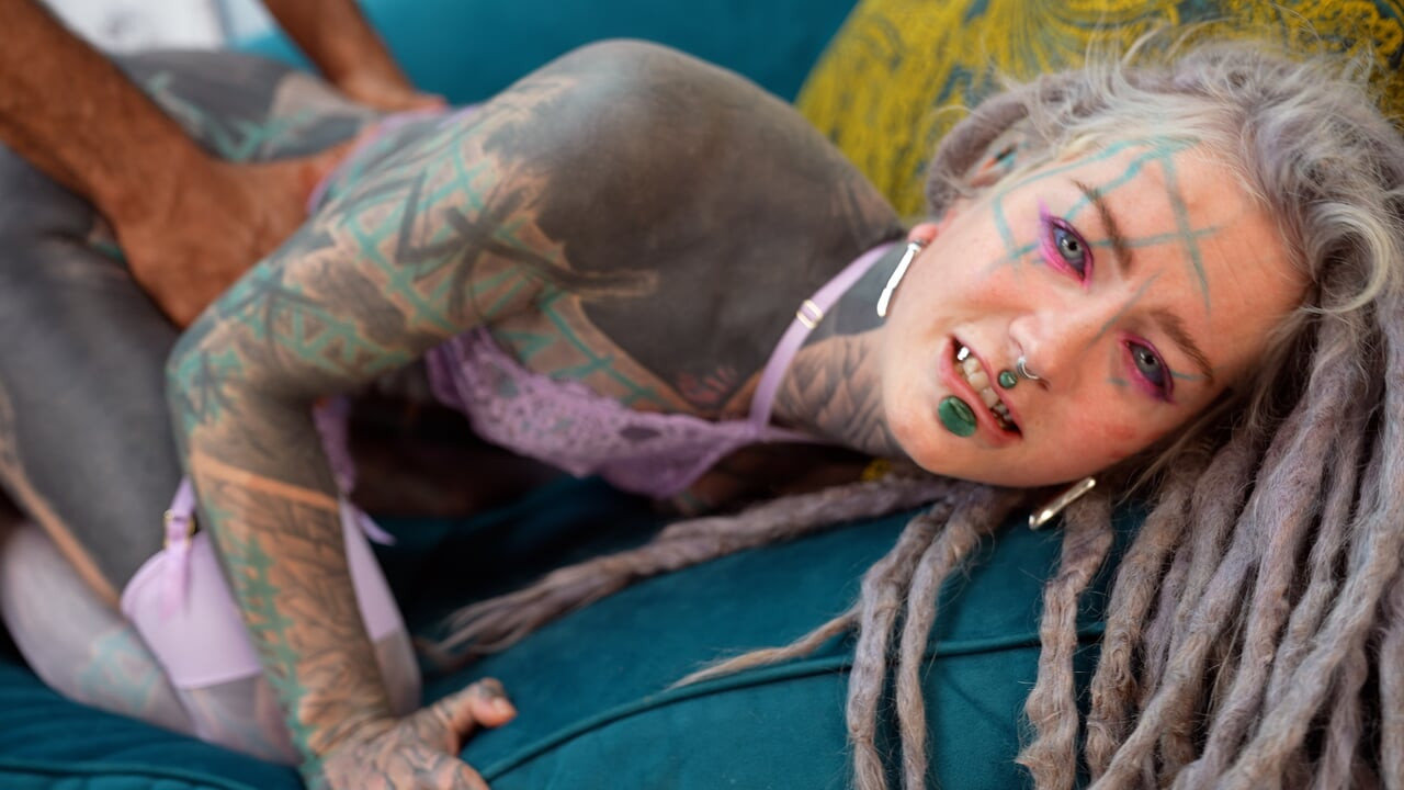 Sexy HIPPIE in Lingerie has wild sex with interviewer