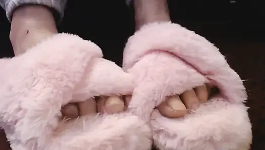 Toe Wiggling Pink Fuzzy Slippers