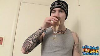 Tattooed straight thug Blinx plays with himself and pisses