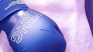 Cock and ball busting with boxing glove, huge cumshot in the end