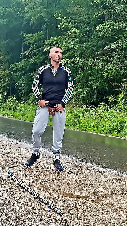 Chav-lad in a Tracksuit and White Socks Outside in Public Fun