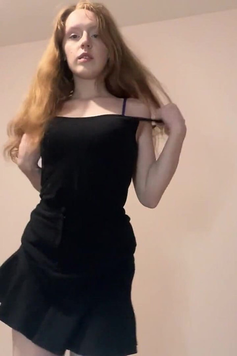 Striptease of Redhead, Skinny, Petite Me with Black Skirt