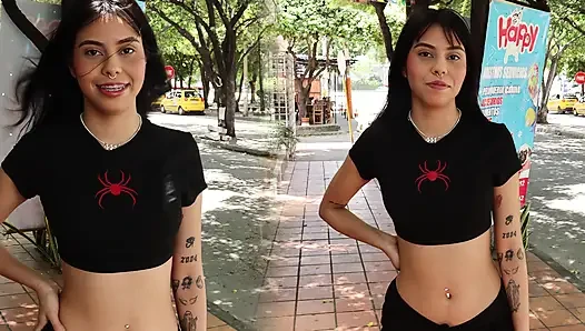 Colombian Latina girl asks her neighbor for an address because she is lost