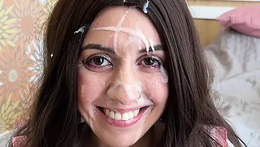 How she loves guys' cum on her face and in her mouth - guys fuck a cute student hard
