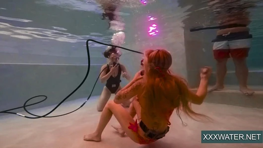 Jane and Minnie Manga swim naked in the pool