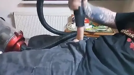 Jerking off with vacuum cleaner and cumshot