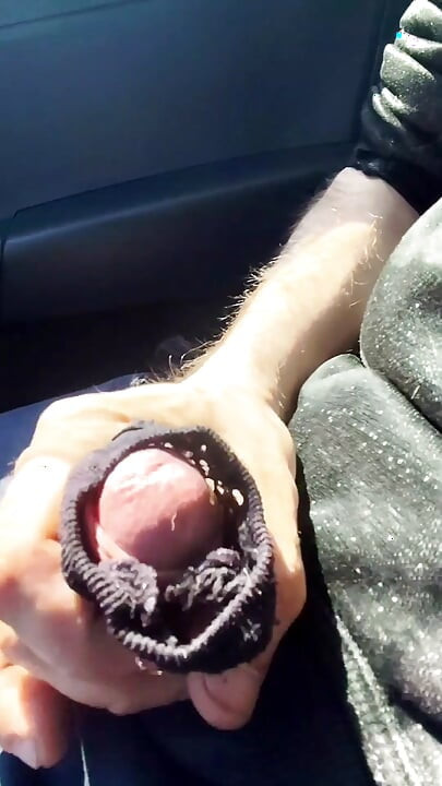 Almost caught! He jerks off in traffic in front of me, I love watching. Big cumshot! Part 1