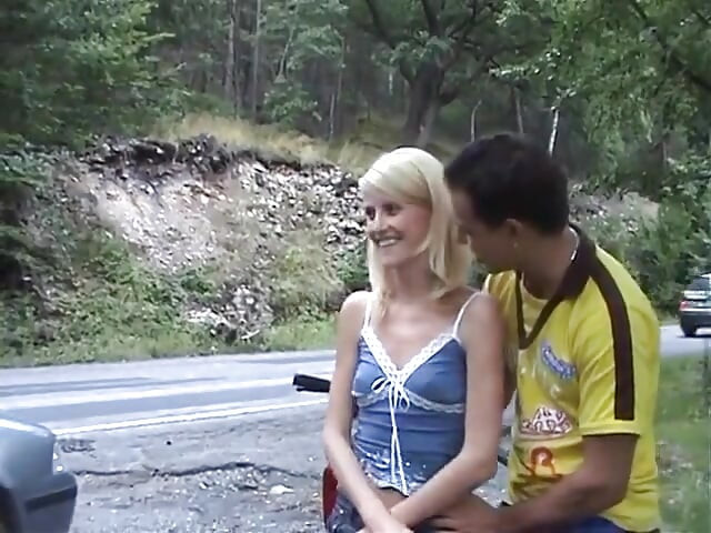 European teen picked up and fucked on the side of the road