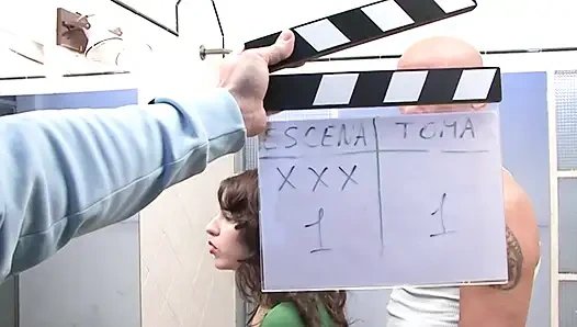 Bathroom action with small tits brunette