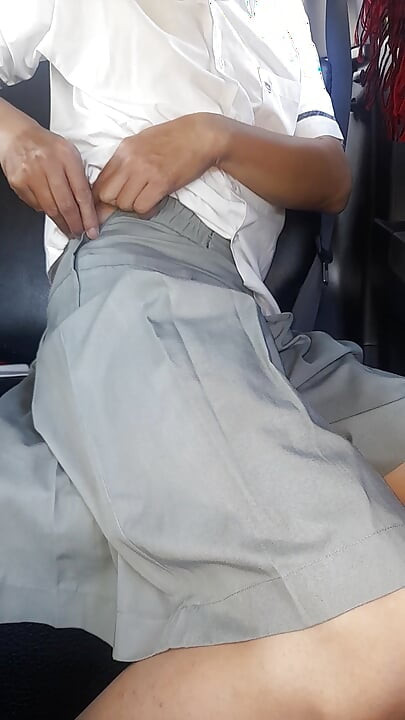Asian Crossdresser Cum Wearing Grey School Girl Uniform