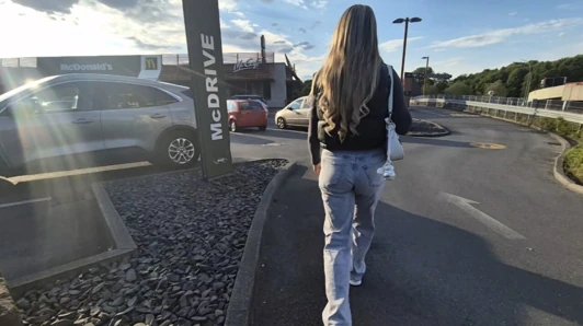 Pick Up An Easy Girl In Front Of McDonalds Because She Wears A Sex Toy Outside