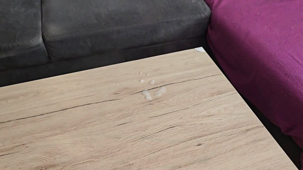 Horny Guy Masturbates His Big Cock and Cums on the Table