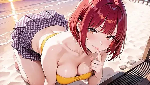 Sie werden nie erraten, wie tief dieses rothaarige Hentai-schätzchen es bei Sonnenuntergang nimmt