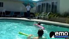 Young emo homosexuals fuck ass in poolside threeway