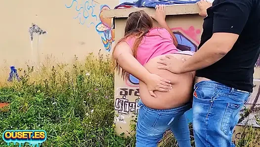 Fucking a whore with a huge ass in an abandoned place