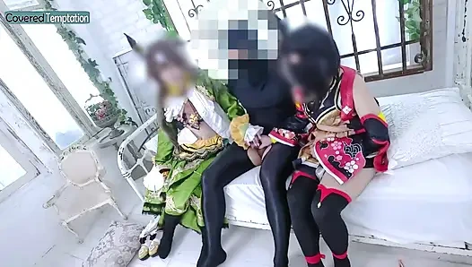 Cosplay Adult Woman Threesome Sex with Two Partners Group Scene
