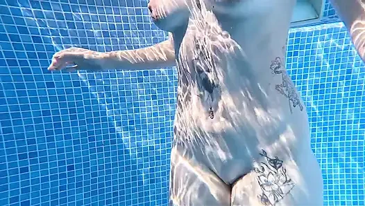 Nude Pool Tease and Masturbation While He Watches