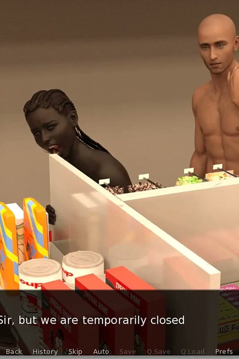 ATM Adventures- 5 - Gameplay - Roleplay - Ebony-butikkekspeditrise med analplugg, tisser mens hun knuller