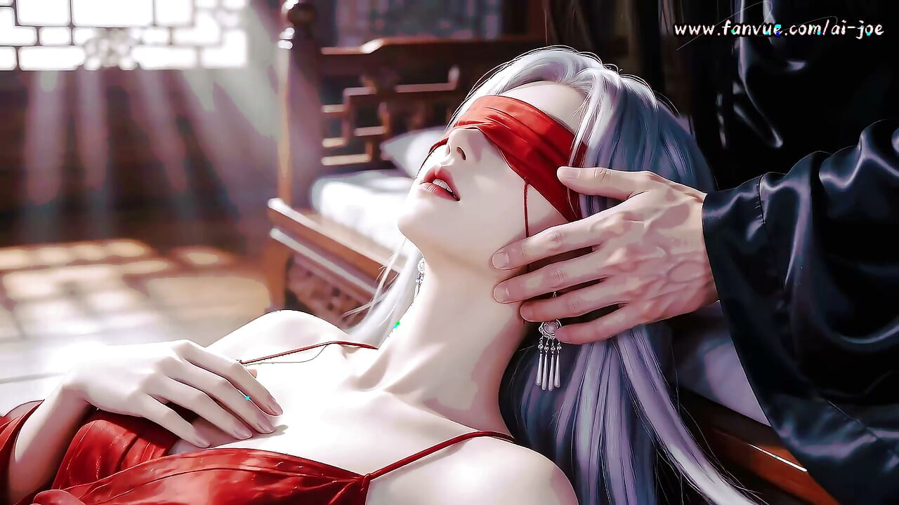 White-haired blindfolded beauty, plump breastjob that I can't get enough of, Episode 2, AI generated.