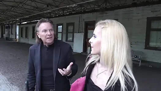 Beautiful blonde fucks finds and rides huge cock inside train station