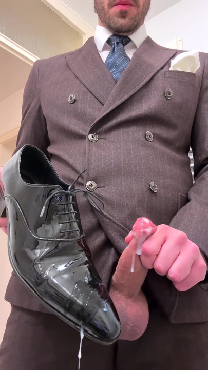 Businessman in Suit Jerks off on His Patent Leather Shoes