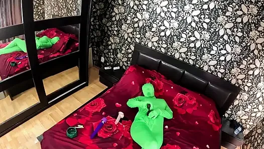 Full Zentai Encasement Toy Play. BBC Dildo Tease, Pussy Slaps and Smoking Through Nylon