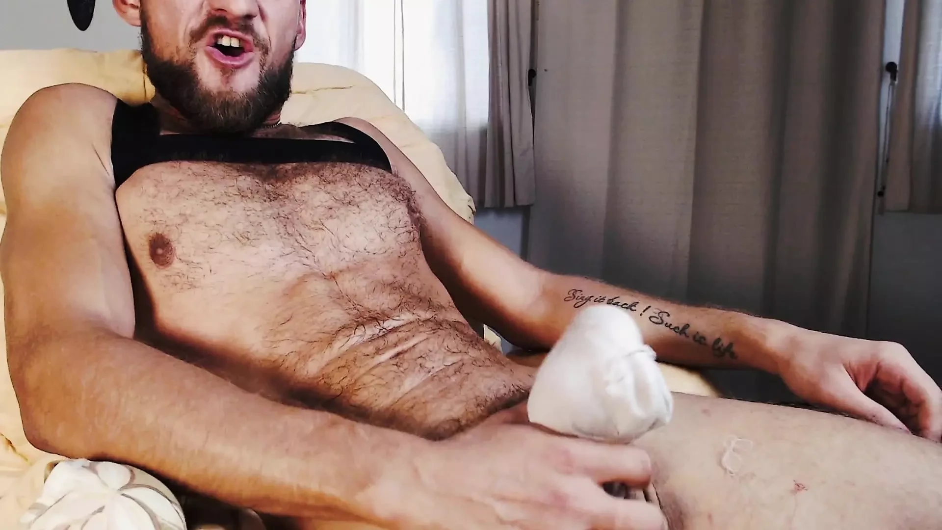 Cum in sock with cock ring on