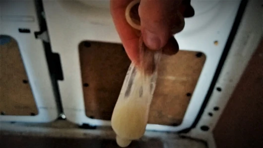 Van Driver Filling Condom With Cum On Break