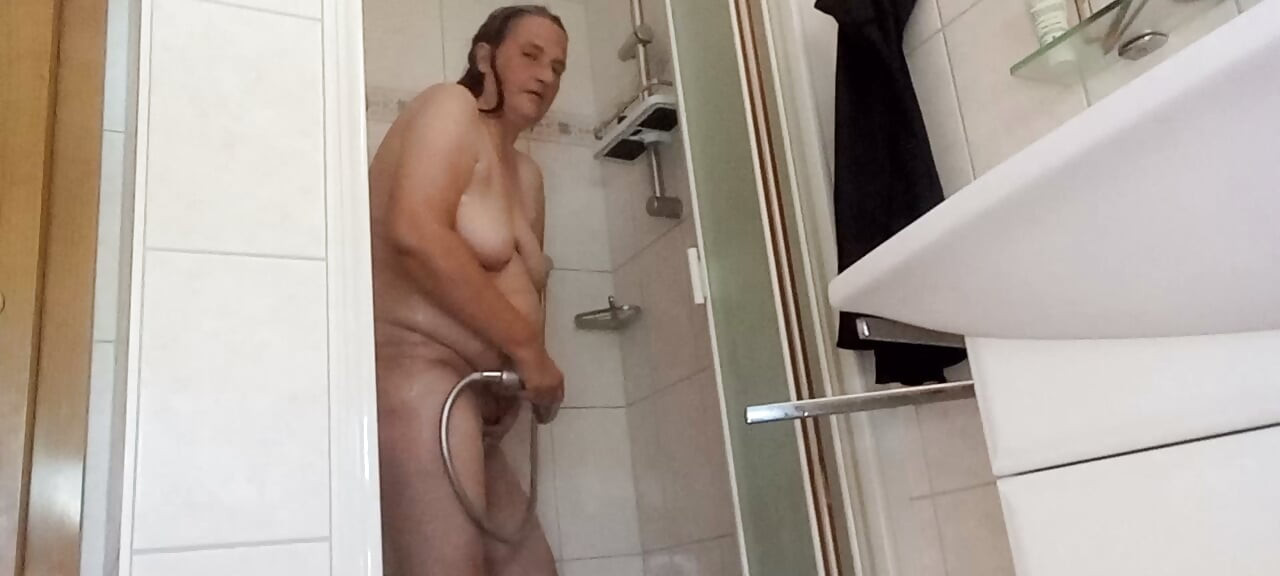 My pot-bellied pig in the shower