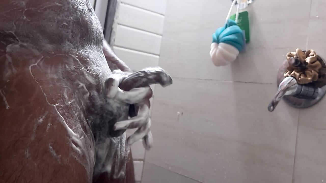 Indian man trim private part hair & masturbating during shower