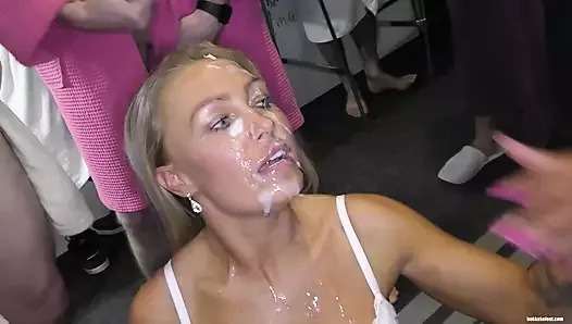 Kelly Myers and Tyla Moore Get Their Faces Covered With Cum - Bukkake Fest