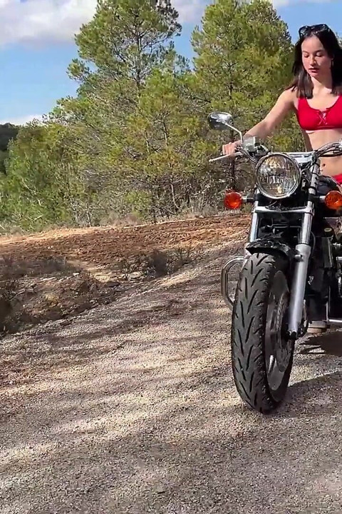 Fun with the Vibrations of My Bike, with Licking Belly Butto