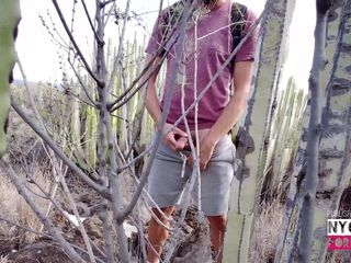 Le mec pisse sur un cactus