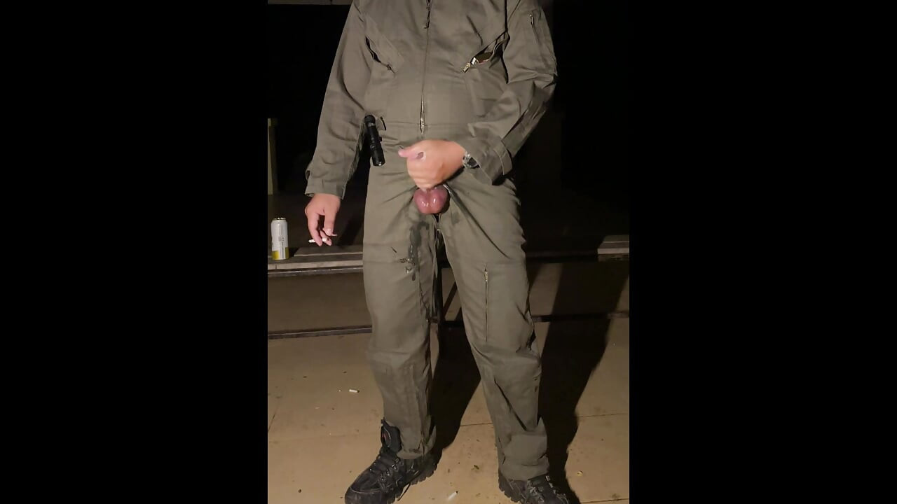 After work is done decide to jerk off in my mechanic jumpsuit and shoot a creamy load - wet with precum lube